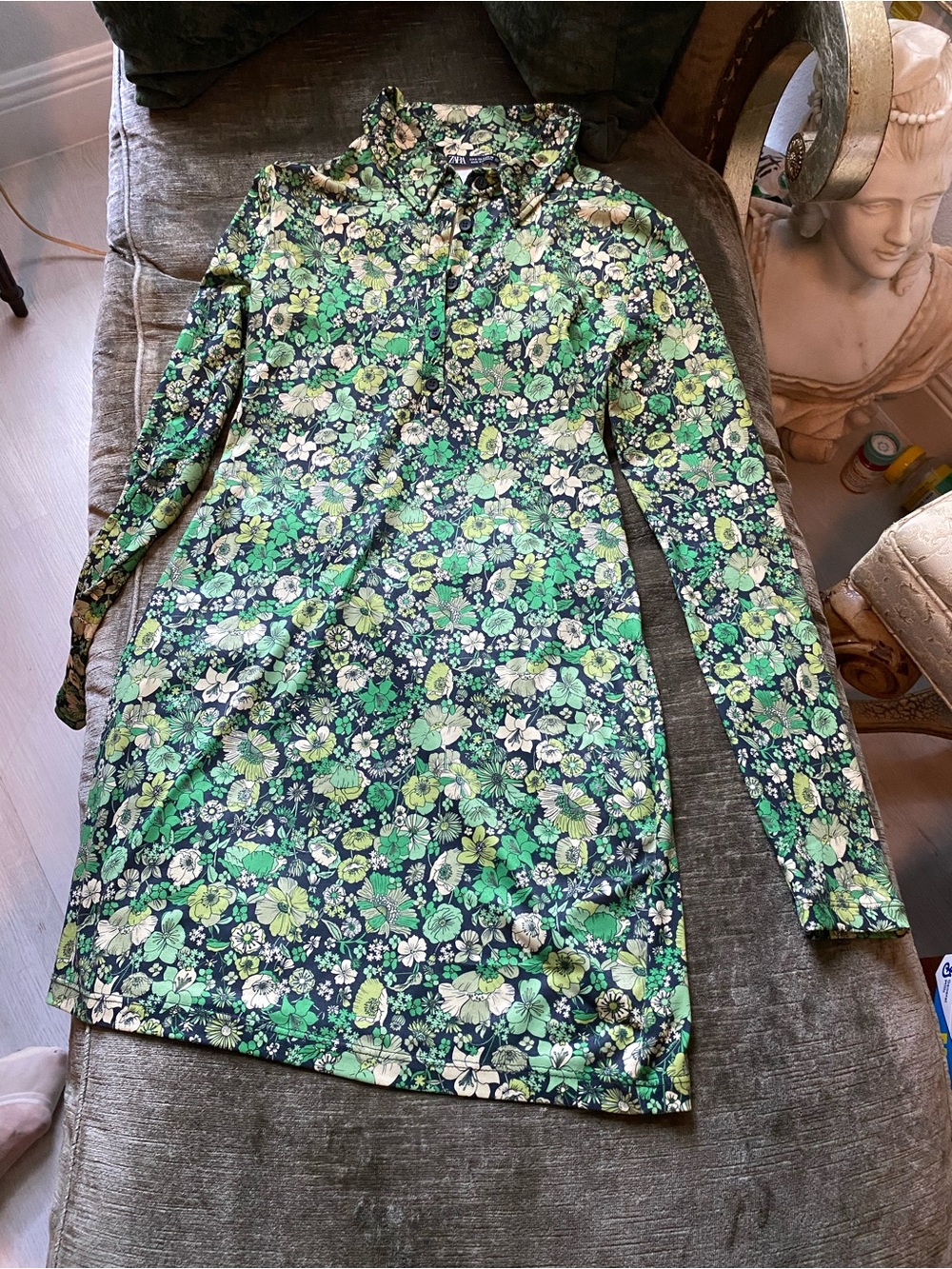 Zara Green Floral Midi Shirt Dress